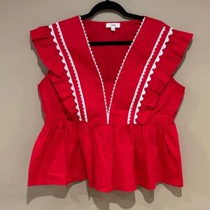 Oddy red boho embroidered top